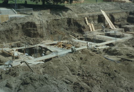 Construction of footings for the new laboratory on the campus of Scripps Institution of Oceanography. September 9, 1958.