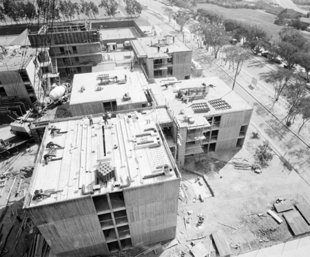 Aerial view of Revelle College campus construction, UC San Diego