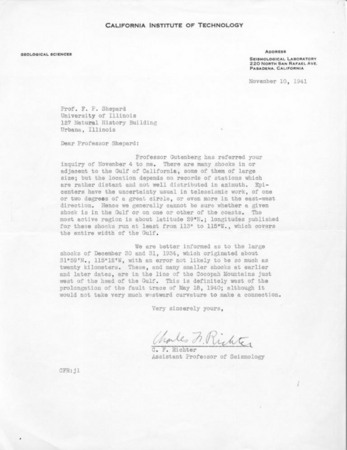 Letter to Francis P. Shepard