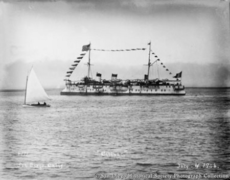 [French cruiser Catinat and sailboat on San Diego Bay]