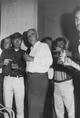 John C. Sclater and Edward Crisp Bullard at cocktail party, Grand Pacific Hotel, Suva, Fiji. Nova Expedition, July 12, 1967