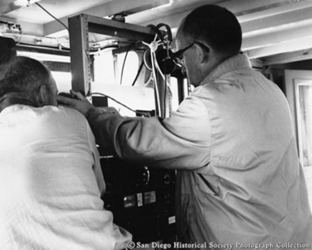 Robert Eberhardt and Captain Hall Moody aboard research vessel Sea Quest