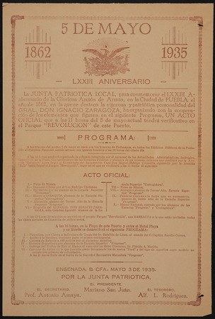 5 de Mayo, 1862 1935, LXXIII Aniversario