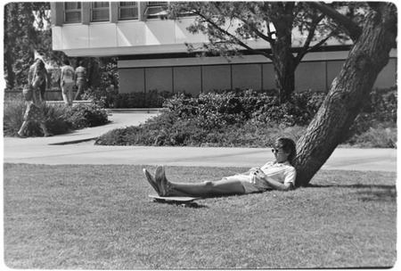 Student relaxing under tree in Revelle College