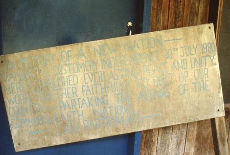 Sign in the meeting hall commemorating Independence