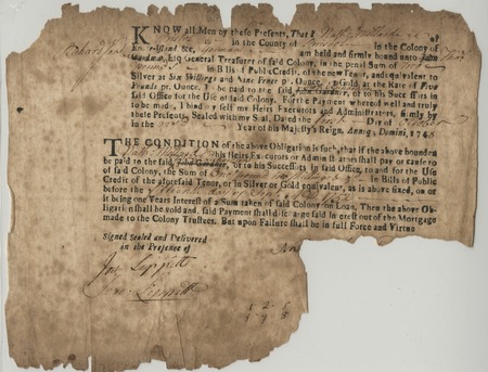Certificate of Nathan Millerd&#39;s debt to the colony of Rhode Island