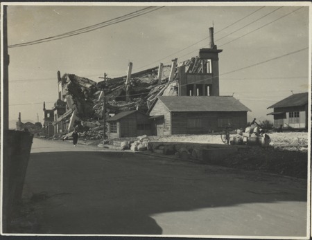 Damaged buildings. Claude M. Adams visit to Hiroshima, Japan, 1946