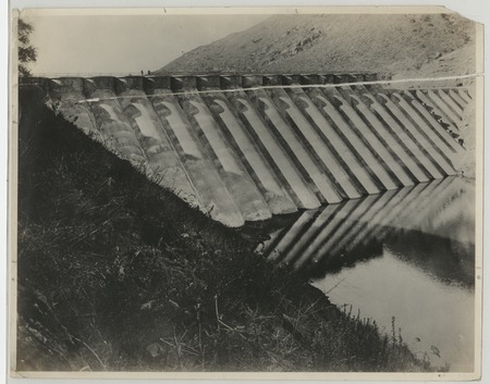 View of Lake Hodges Dam from reservoir