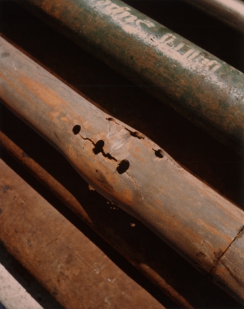 Cracked drill pipe, on Glomar Challenger, Deep Sea Drilling Project, 1973