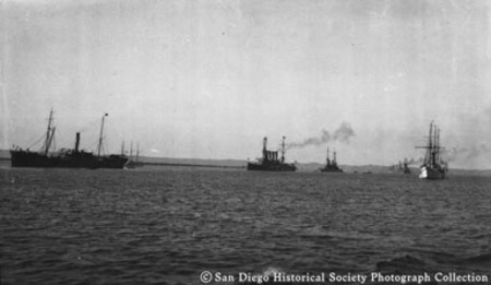 Great White Fleet and sailing ship on San Diego Bay
