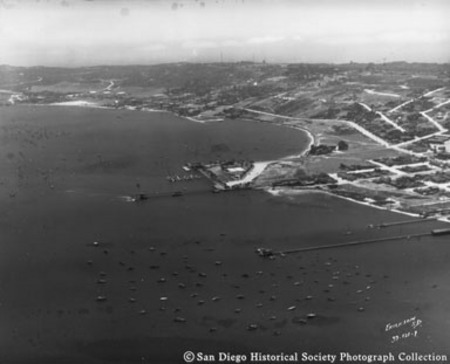 Aerial view of San Diego Bay and Roseville area of Point Loma