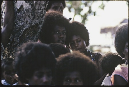 Manus: Nayalapan Tanou and Nauna Pondros (center) and other women watch ritual shaving, Pere village