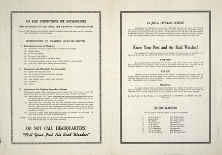 Air Raid Instructions for Householders. La Jolla Civilian Defense. 1942