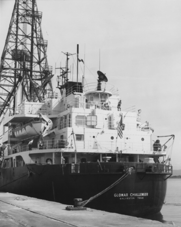 D/V Glomar Challenger (ship) at dock. The ship was named for the oceanographic survey vessel HMS Challenger and for Global...