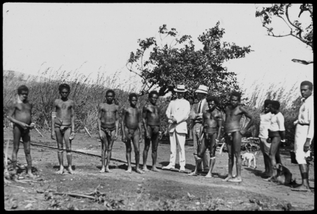 Malekula men, with British Commissioner Geoffrey Smith-Rewse, missionary Parker, and Malakai