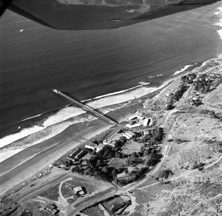 Aerial views of the Scripps Institution of Oceanography made from a plane owned by the owner of the Valencia Hotel, Giffor...