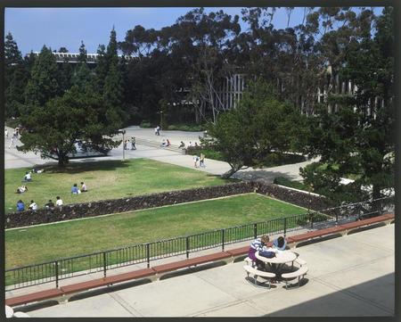 View of Revelle Plaza and York Hall, taken from Galbraith Hall