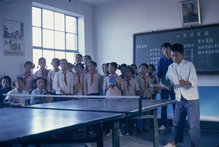 Elementary School Visit — Ping-Pong Match in Classroom