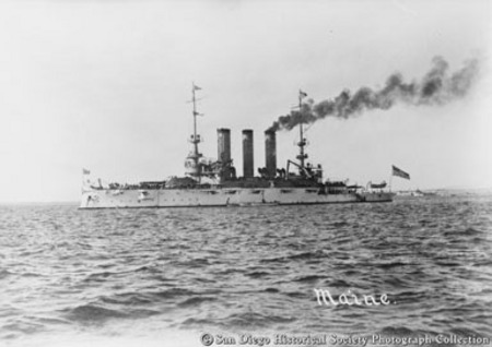 Great White Fleet battleship USS Maine on San Diego Bay