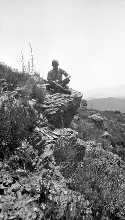 Slate outcrop on Table Mountain with Horace Byers, sitting
