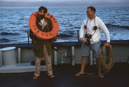 Finn E. Bronner (left) the representative from General Electric Company on the expedition and Scripps Institution of Ocean...