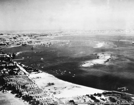 Aerial view of dredging, San Diego Bay