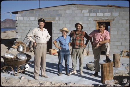 A.W. Anderson, Linda Dugeau, Walt Arends, and Bud Dugeau at Bahía San Luis Gonzaga sandspit camp