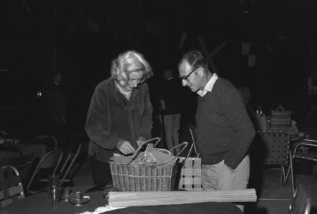 Farewell to Revelle Party, Judy Munk and Walter Munk with picnic basket
