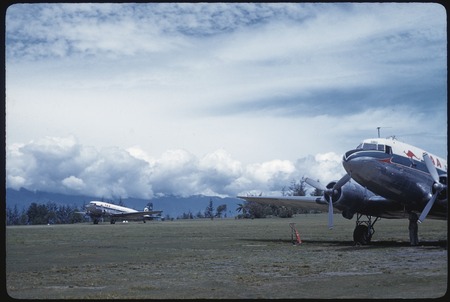 Commercial aircraft on landing strip at Goroka