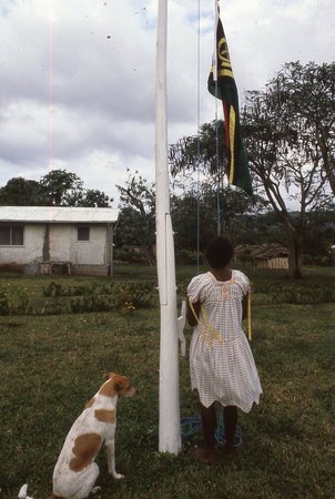 Raising the Vanuatu flag on election day