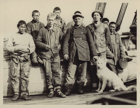Harald Ulrik Sverdrup (third from right) aboard R/V Maud during Ronald Amundsen&#39;s Arctic Maud Expedition