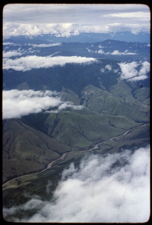 Western Highlands: mountains and large river, aerial view