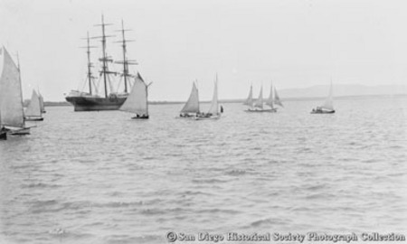 Sailing ship and sailboats on San Diego Bay