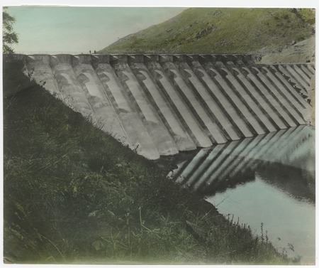 View of Lake Hodges Dam from reservoir