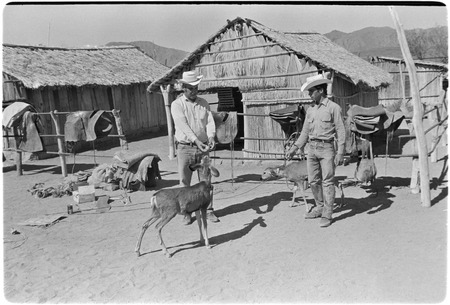 Geronimo Lopez Arce, left, and Antonio Lopez Arce with domesticated deer at Rancho Carrizito
