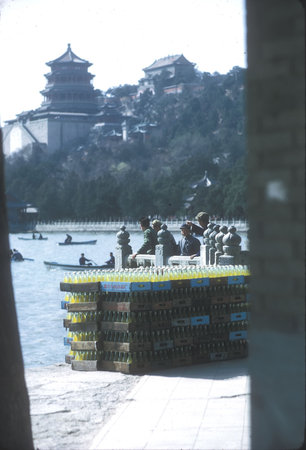 Cases of Soft Drink Bottles Against a Historic Backdrop, Summer Palace