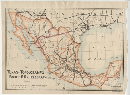 Map of the Texas, Topolobampo and Pacific Railroad and Telegraph Line, Mexico