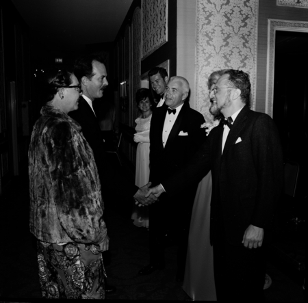 Chancellor William J. McGill (center) in the receiving line at the UC San Diego Faculty Ball
