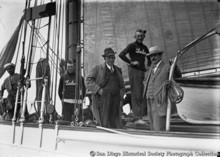 John D. Spreckels (center) and crew aboard his yacht Lurline