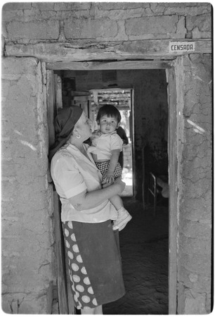 Carmen Villavicencio Arce (grandmother) holding Jesús Eloy at Rancho San Antonio