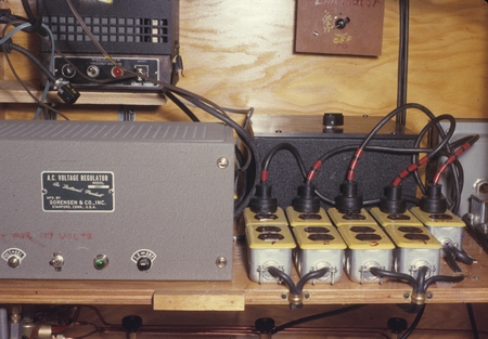 Electrical controls of the newly installed carbon dioxide analyzer at Scripps Institution of Oceanography. December 1956.