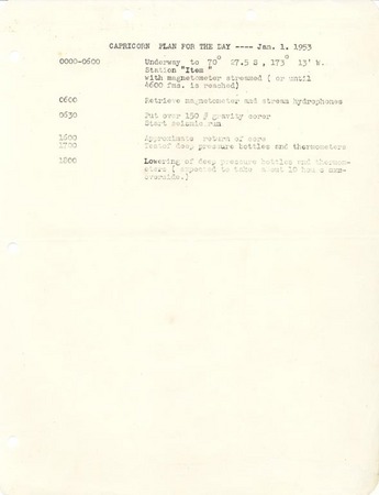 Capricorn Expedition logs: Plan for the day, 1953 January 1