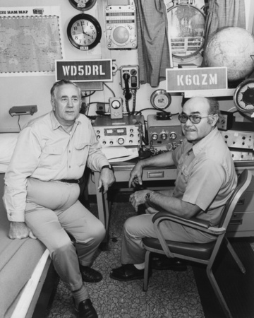 Loyd Dill (left) was one of two captains of D/V Glomar Challenger (ship) during the Deep Sea Drilling Program project. He ...