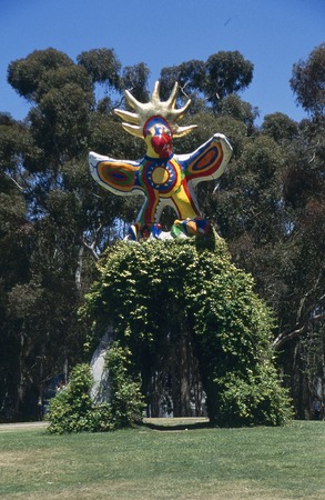 Sun God: general view of sculpture and vine-covered arch