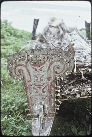 Canoes: carved and painted prowboard and splashboard on a kula canoe