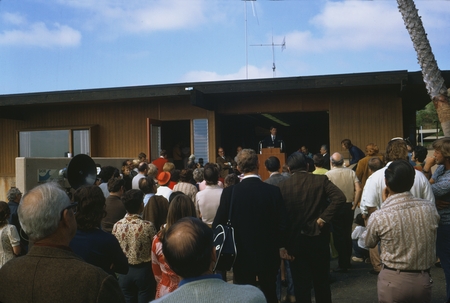 Senator John V. Tunney speaking at the dedication of a building at the Center for Coastal Studies, the Scripps Institution...