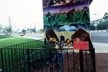 Chicano Park: Death of a Farmworker: detail of enclosed garden at base of mural