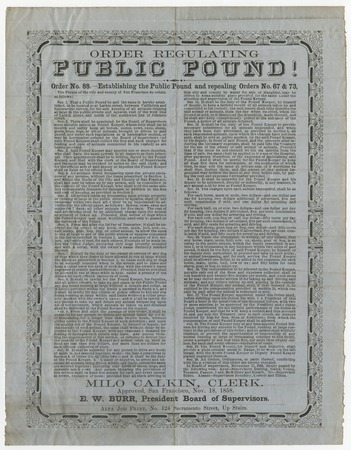 Order regulating Public Pound! : Order no. 88, establishing the Public Pound and repealing orders no. 67 &amp; 73