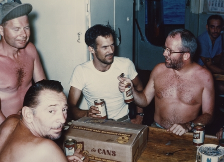 Mess Hall of R/V HORIZON at &quot;Happy Hour.&quot; Warren Beckwith, Jr., Clarence Palmer, Jeff Holter