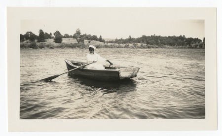 Woman in rowboat on Lake Cuyamaca